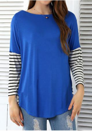 Striped Splicing O-Neck T-Shirt Without Necklace