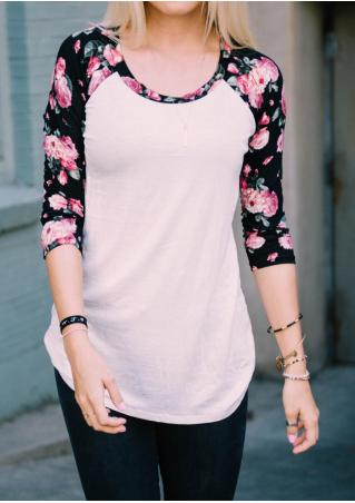 Floral Splicing T-Shirt Without Necklace