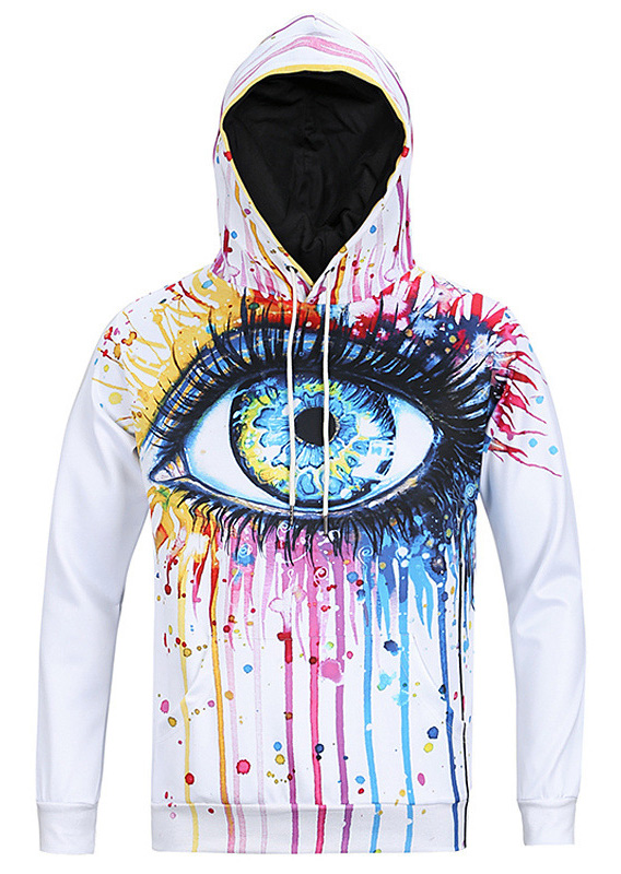 

Hoodies & Sweatshirts Multicolor Eye Printed Hoodie in White. Size