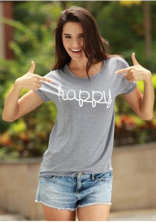 Printed Letter Casual O-Neck T-Shirt