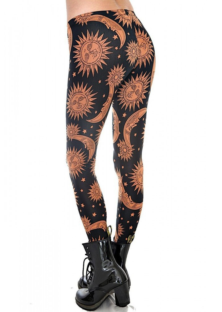 Sun Moon Printed Skinny Leggings - Fairyseason