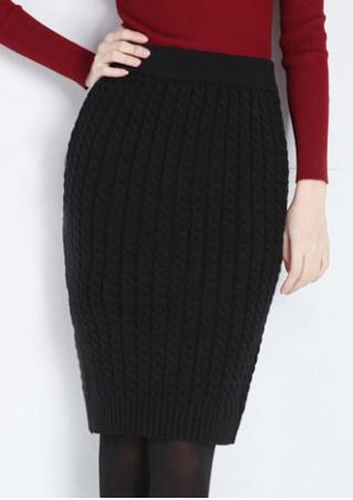 Solid Knitted Pencil Skirt