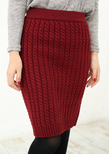 Solid Knitted Pencil Skirt - Fairyseason