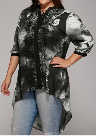 Printed Lace Splicing Plus Size Blouse Without Necklace