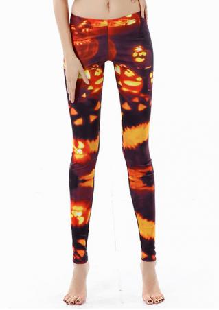 Pumpkin Printed Halloween Skinny Leggings