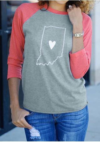Indiana Outline Printed Splicing T-Shirt