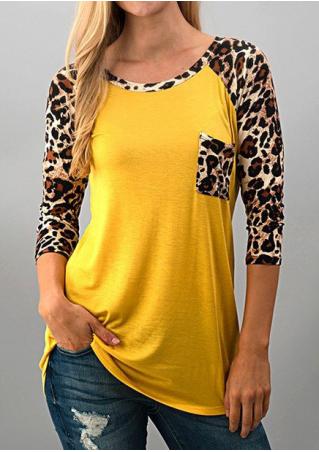 Leopard Splicing Pocket Casual T-Shirt