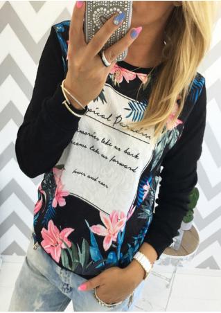 Letter Floral  Printed Casual Blouse Without Necklace