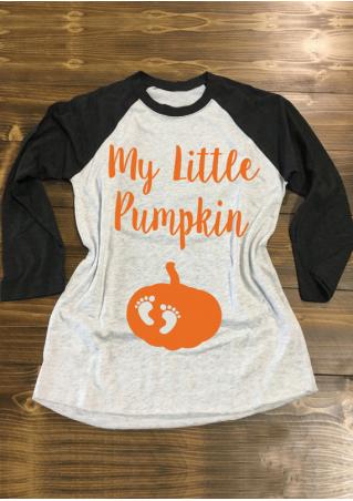 Halloween Letter Pumpkin Printed Baseball T-Shirt