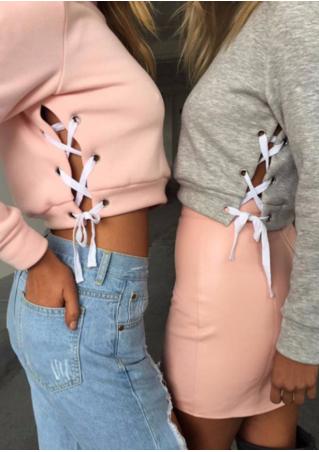 Side Lace Up Long Sleeve Crop Top