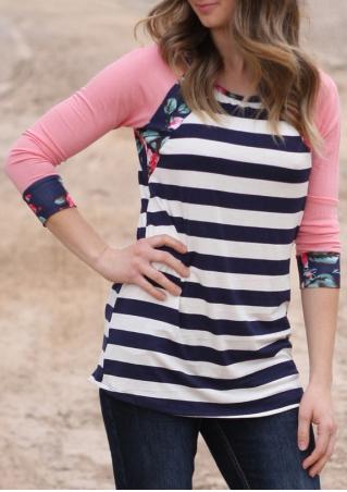 Floral Striped Printed Splicing Blouse