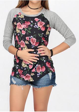 Floral Chiffon Splicing Casual T-Shirt Without Necklace