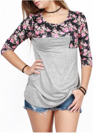 Floral Pocket Splicing T-Shirt Without Necklace