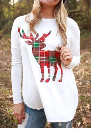 Christmas Reindeer Printed Asymmetric Blouse