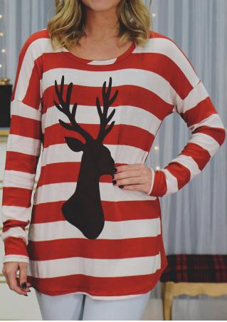Christmas Reindeer Striped Back Button Blouse