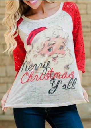 Christmas Santa Claus Printed Splicing T-Shirt
