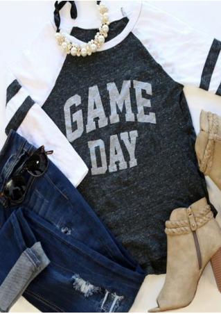 GAME DAY Printed Splicing O-Neck T-Shirt
