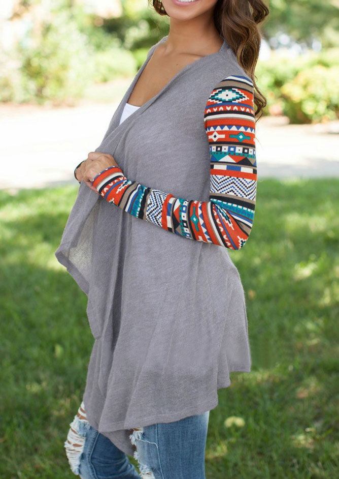 

Cardigans Geometric Drape Front Knit Cardigan in Gray. Size