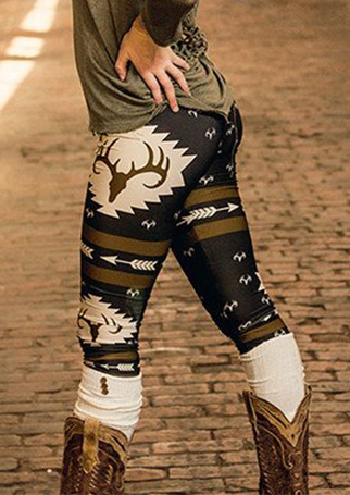 Black Deer and Snowflake Print Fashion Leggings9.95