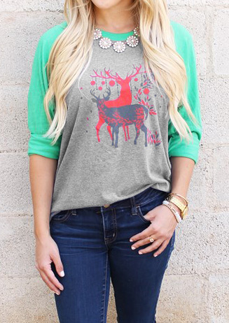 Christmas Reindeer Printed T-Shirt Without Necklace - Fairyseason