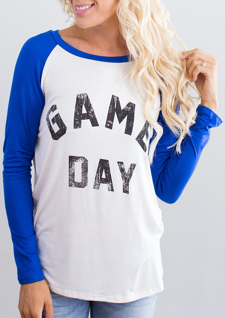 GAME DAY Printed Splicing Long Sleeve T-Shirt - Fairyseason