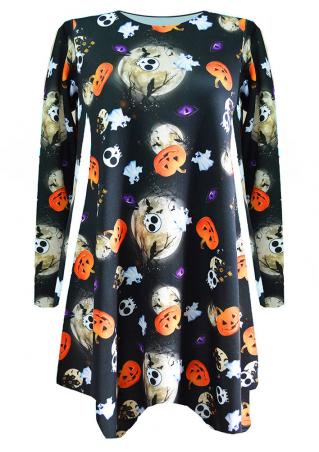 Halloween Wolf Moon Printed Casual Dress