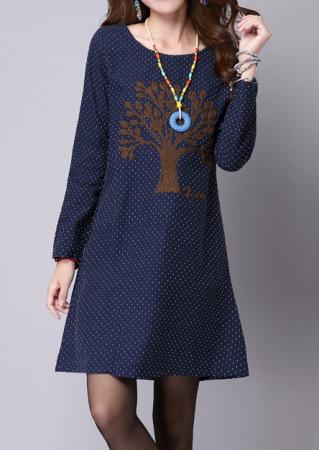 Tree Embroidery Mini Dress Without Necklace