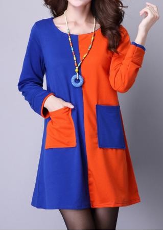 Color Block Casual Dress Without Necklace