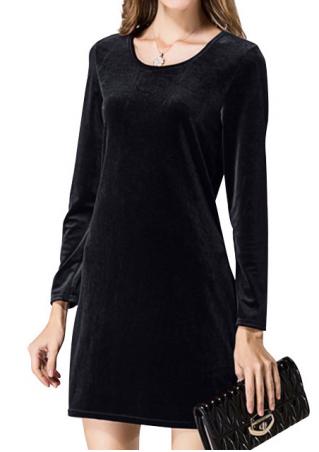 Solid Long Sleeve Casual Dress Without Necklace