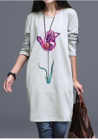 Floral Pocket Casual Dress Without Necklace