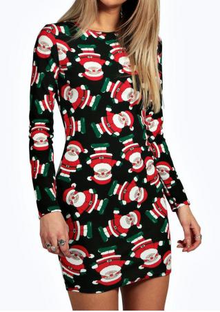 Christmas Santa Printed Bodycon Mini Dress