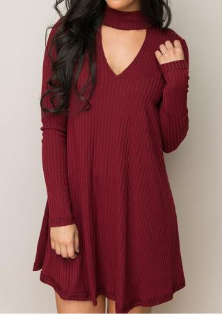Solid Knitted Mini Dress With Choker Detail