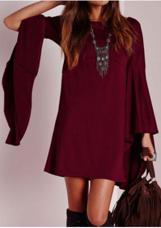 Solid Flare Sleeve Casual Dress Without Necklace