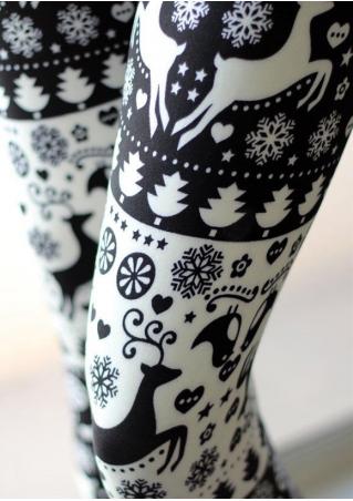 Christmas Reindeer Snow Printed Stretchy Leggings