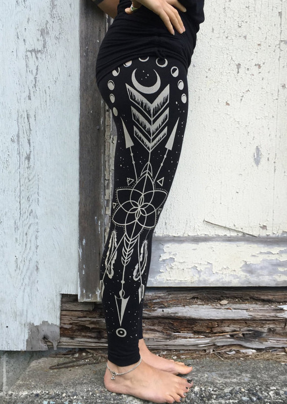 Feather Arrow Printed Stretchy Leggings - Fairyseason