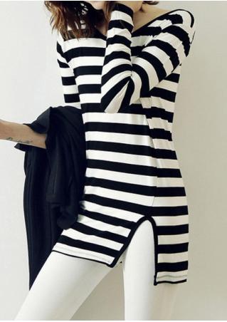 Striped Side Slit Casual T-Shirt