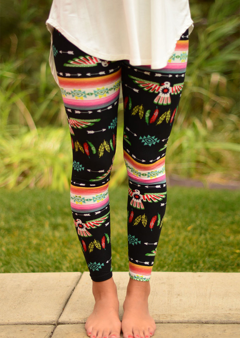 Bird Arrow Printed Stretchy Leggings - Fairyseason