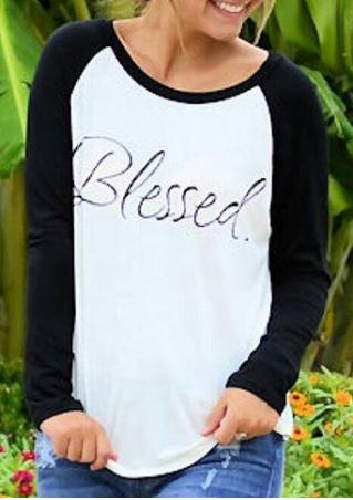 Blessed Printed Splicing O-Neck Fashion T-Shirt