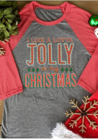 Christmas Letter Printed Splicing T-Shirt