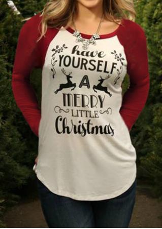 Christmas Reindeer Letter Printed T-Shirt Without Necklace