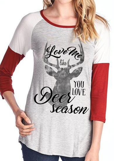 

Blouses Christmas Reindeer Letter Printed Blouse in Red,Navy Blue. Size: ,XL