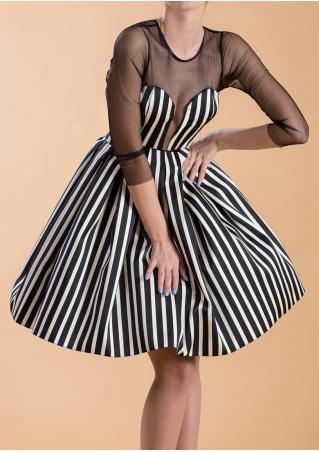 Striped Mesh Splicing Mini Dress