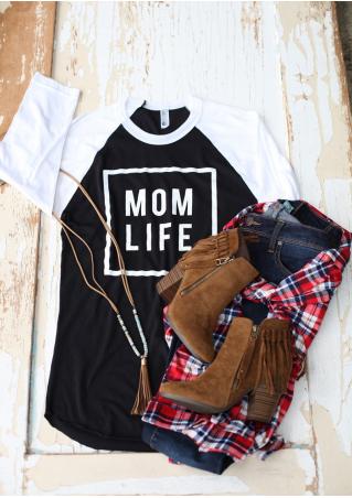MOM LIFE Printed Splicing T-Shirt