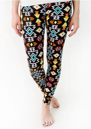 Geometric Printed Multicolor Stretchy Leggings