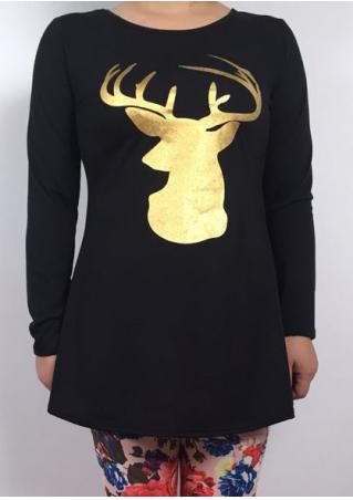 Christmas Reindeer Printed Long Sleeve T-Shirt