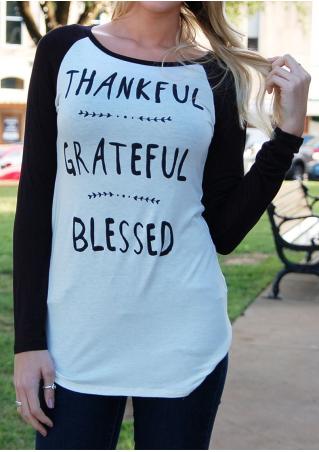 Thankful Letter Printed Slim Casual T-Shirt