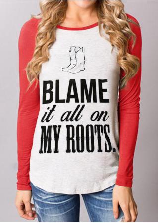 Letter Boots Printed Splicing T-Shirt