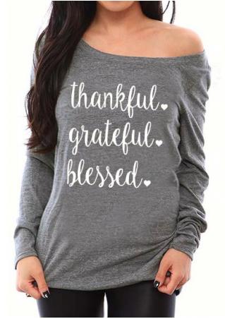 Thankful Printed Letter Long Sleeve T-Shirt