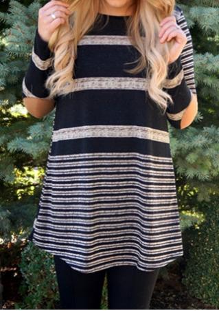 Striped Elbow Patch Long Sleeve Dress
