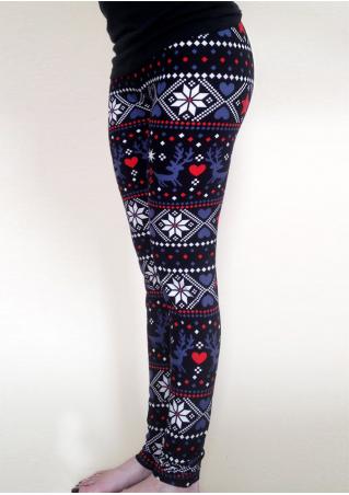 Christmas Reindeer Snowflake Printed Slim Leggings